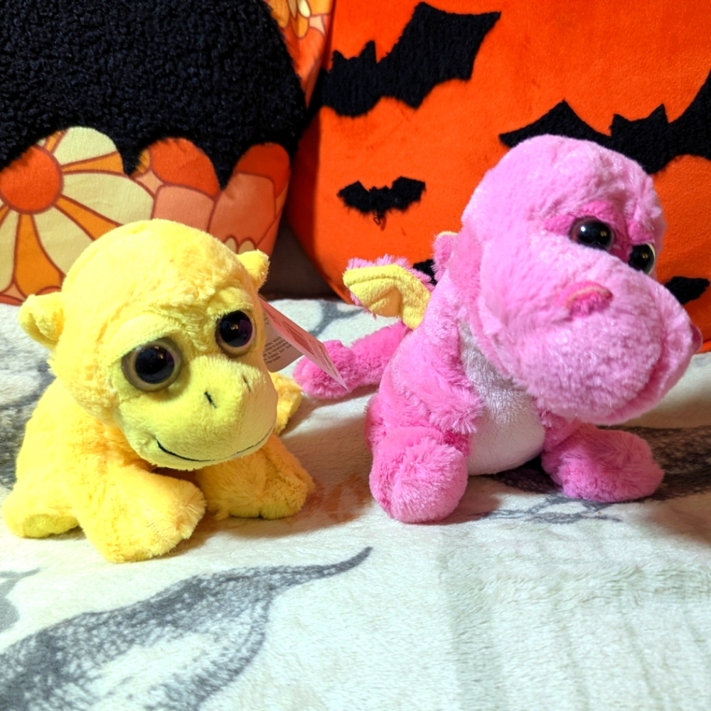 Yellow and Pink Plush Dragon And Monkey Toys, New With Tags